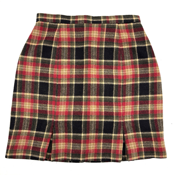 Vintage 80s Easy Pieces Red Brown Wool Blend Plaid A-line Mini Skirt 4 24x17.5" - Picture 1 of 12